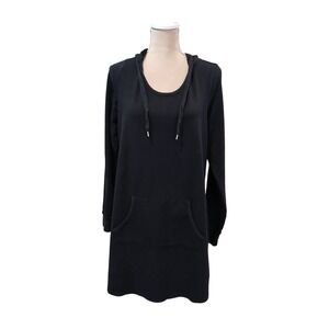 Any Body Black Long Sleeve Hoodie Dress Kangaroo Pocket Womans Medium Loungewear